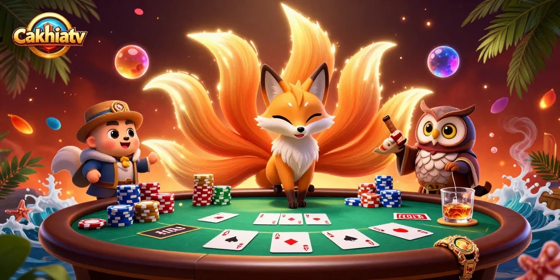 Cakhiatv showcases vibrant gaming spirit with colorful characters and dynamic poker elements.