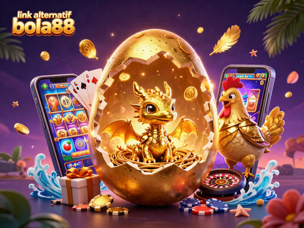 Experience dynamic gaming with the link alternatif bola88, showcasing a mystical dragon and golden chips.